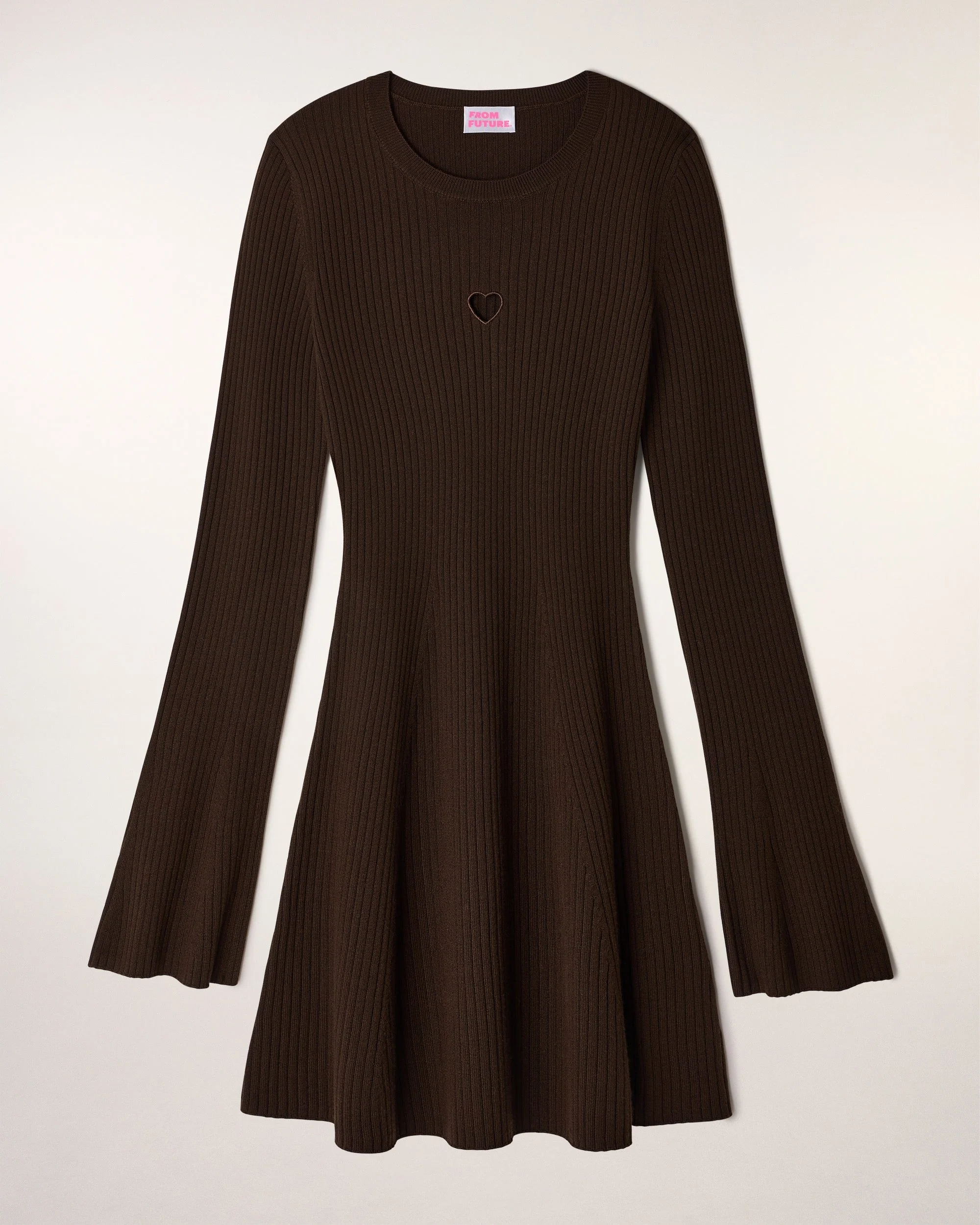 Long Sleeve Short Dress with Heart Cut-out (S26 / FEMME / Chocolat / RWS) - Image 5