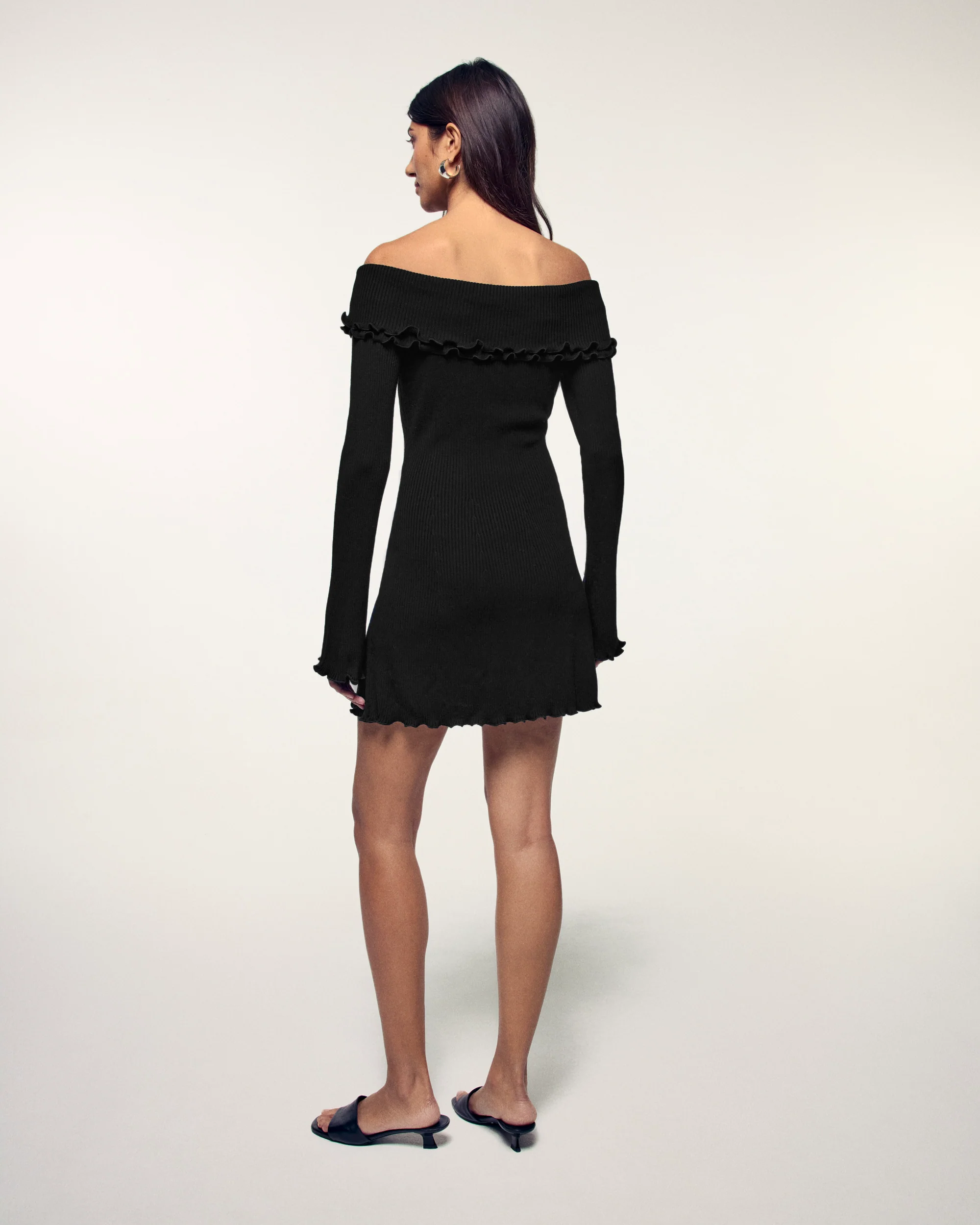 Long Sleeve Bardot Short Dress (S26 / FEMME / Noir / RWS) - Image 3