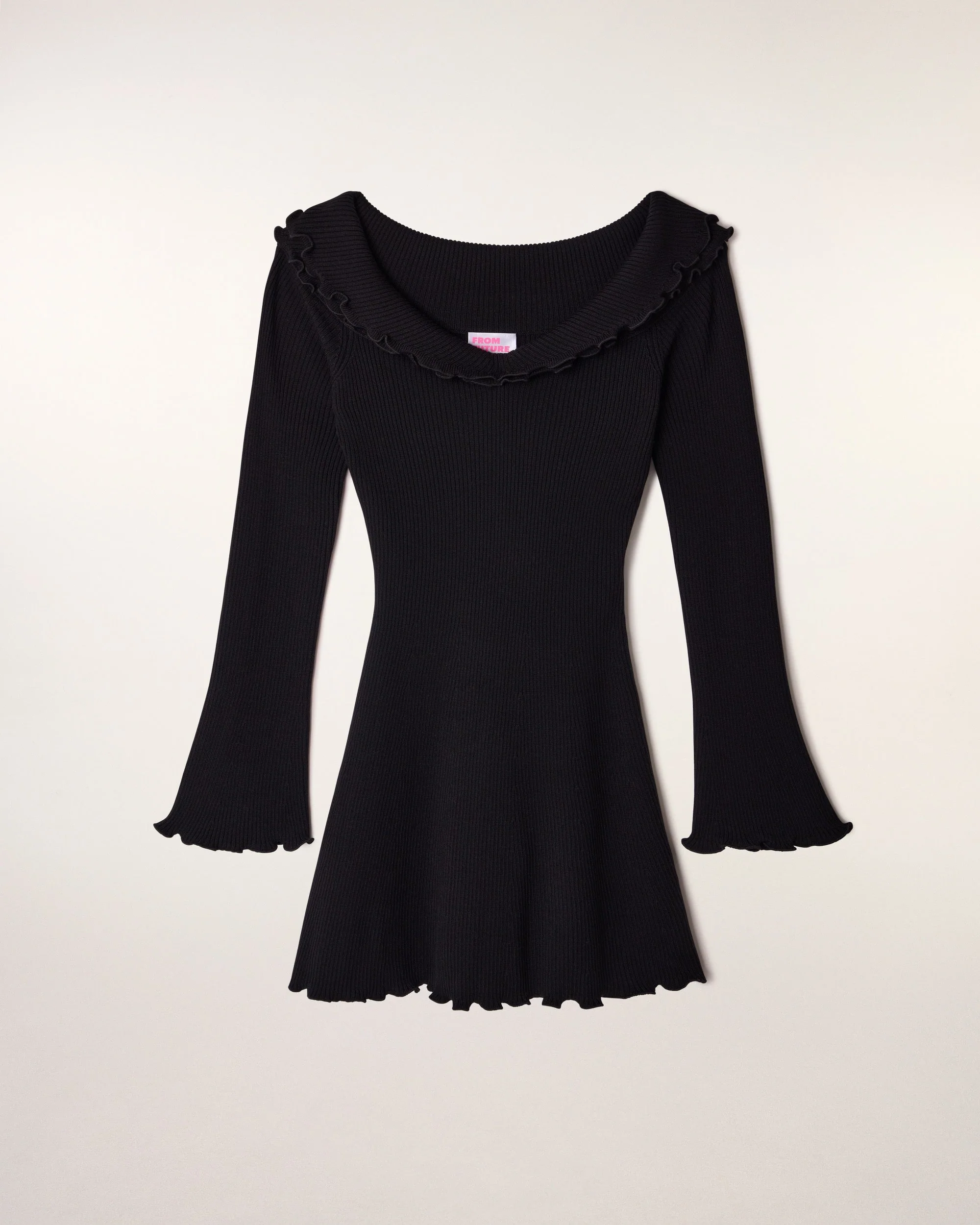 Long Sleeve Bardot Short Dress (S26 / FEMME / Noir / RWS) - Image 5