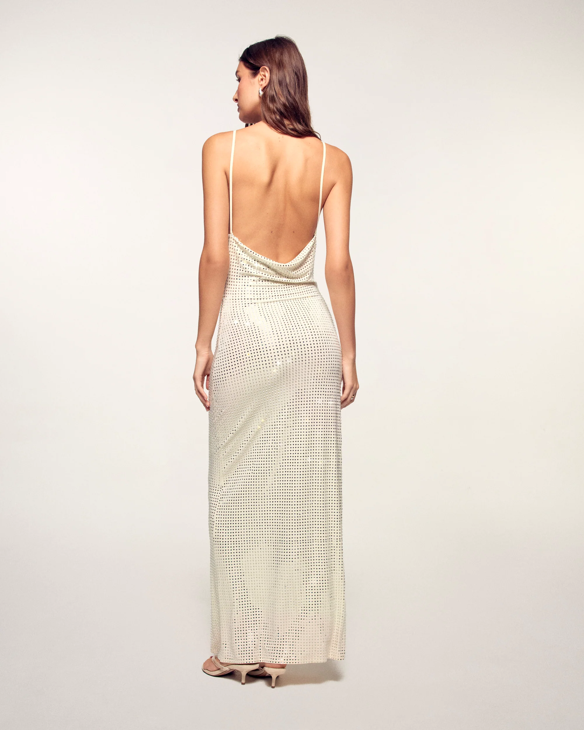 Rhinestone Cowl Neck Long Dress (S26 / FEMME / Ecru) - Image 5