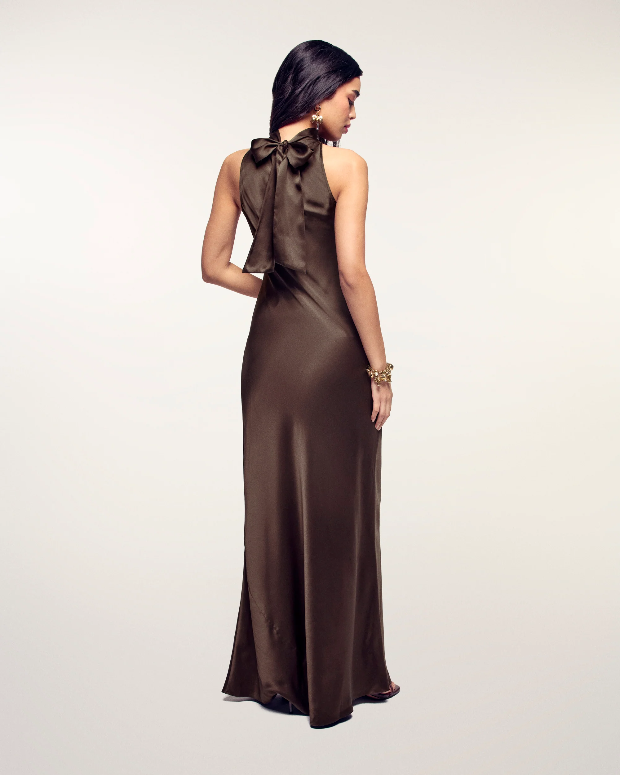 Scarf Neck Long Dress (S26/ FEMME/ Chocolat) - Image 4