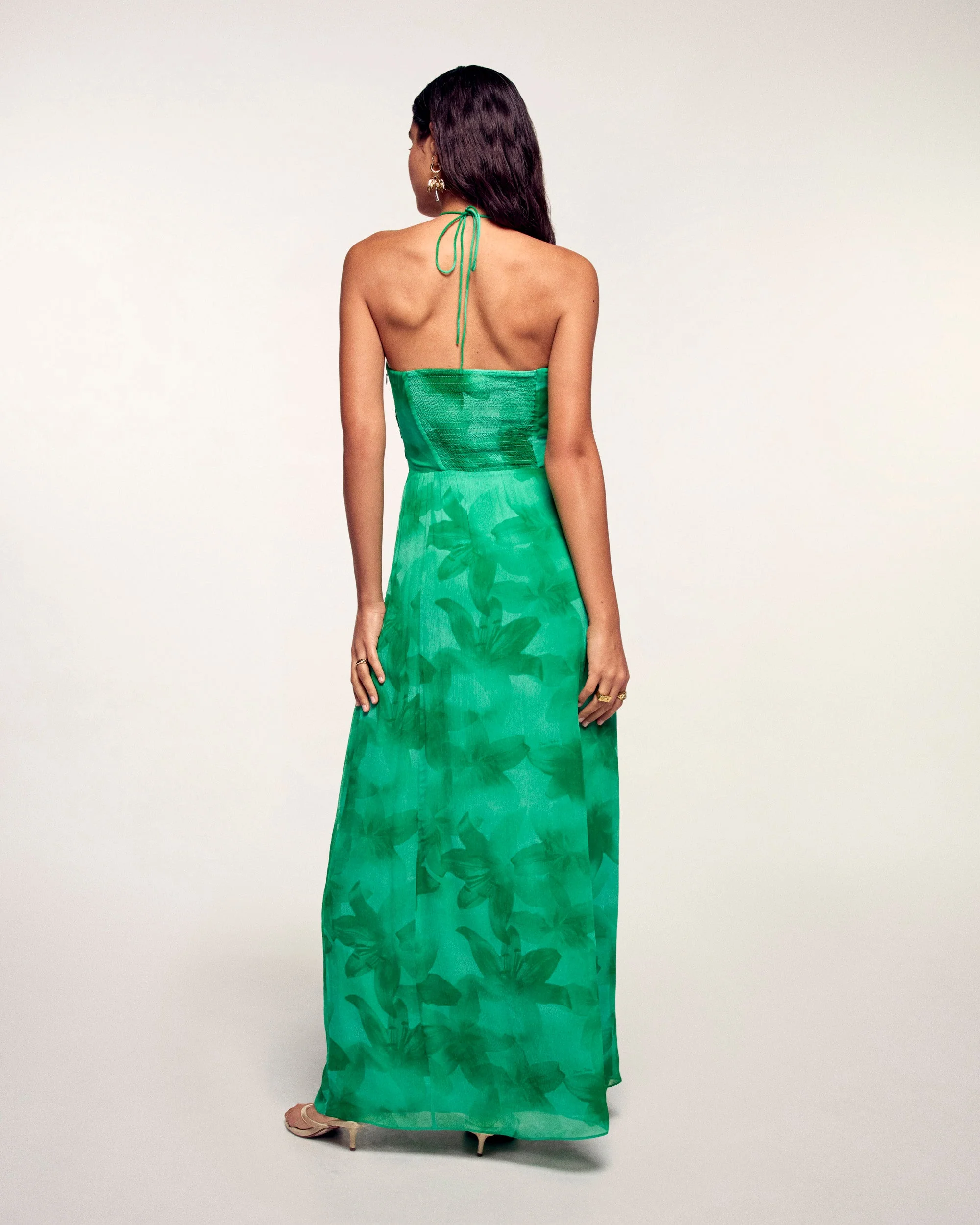 Gathered Cut-Out Long Dress (S26 / FEMME / Green Bloom Lily) - Image 3