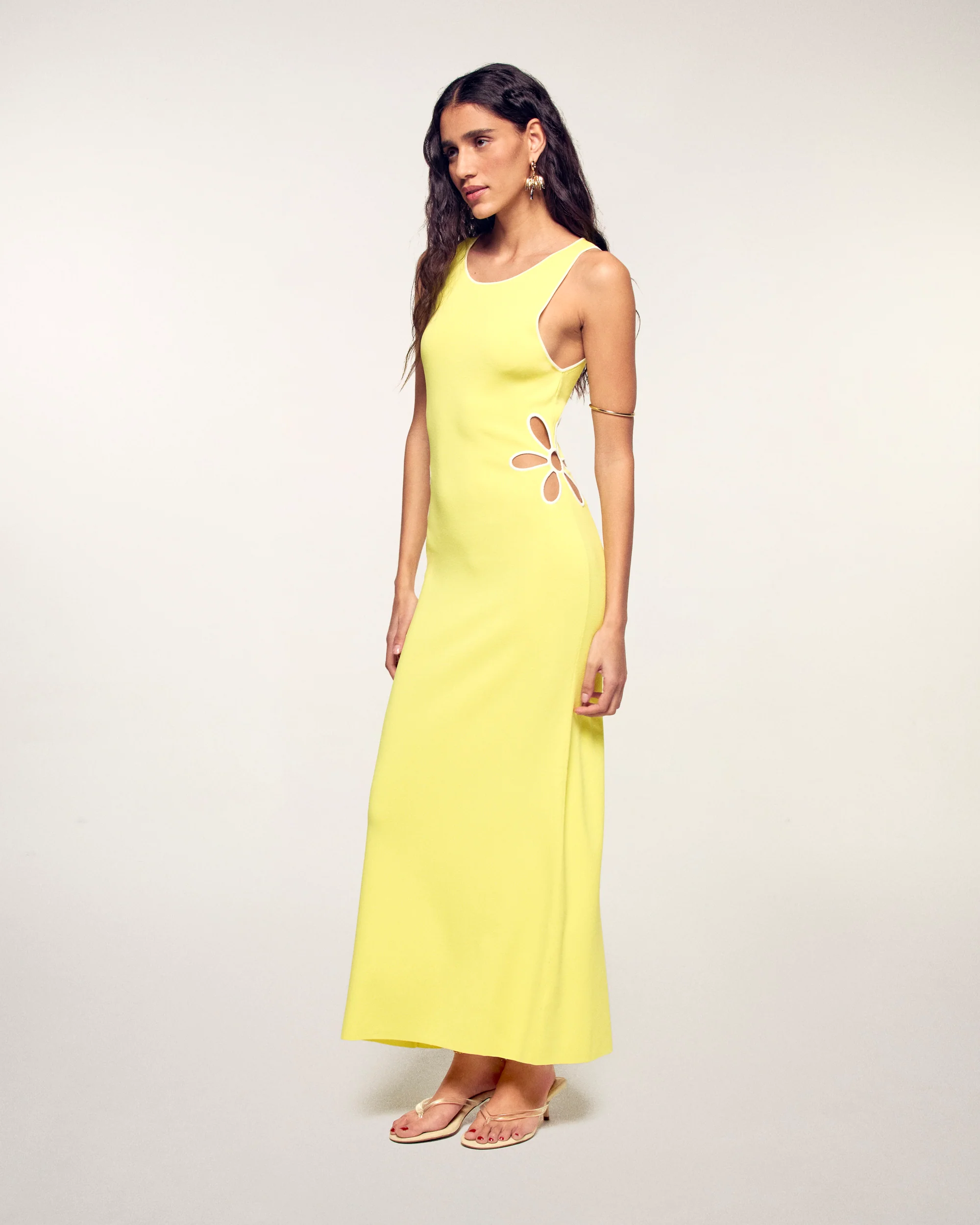 Long Strappy Dress with Flower Cut-outs (S26/ FEMME/ Sky Yellow) - Image 3