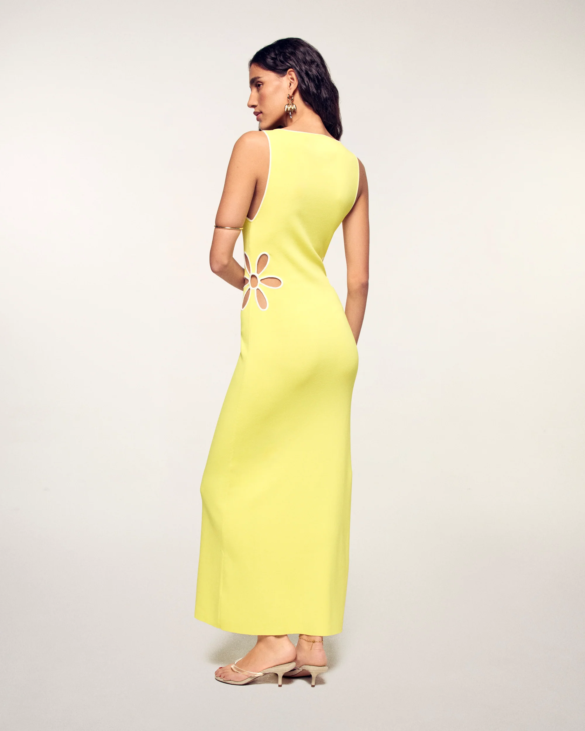 Long Strappy Dress with Flower Cut-outs (S26/ FEMME/ Sky Yellow) - Image 6