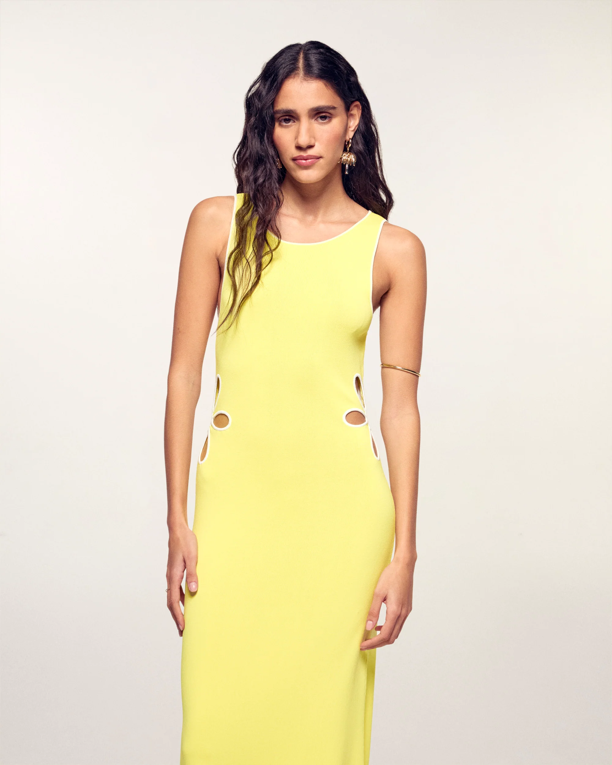 Long Strappy Dress with Flower Cut-outs (S26/ FEMME/ Sky Yellow) - Image 7