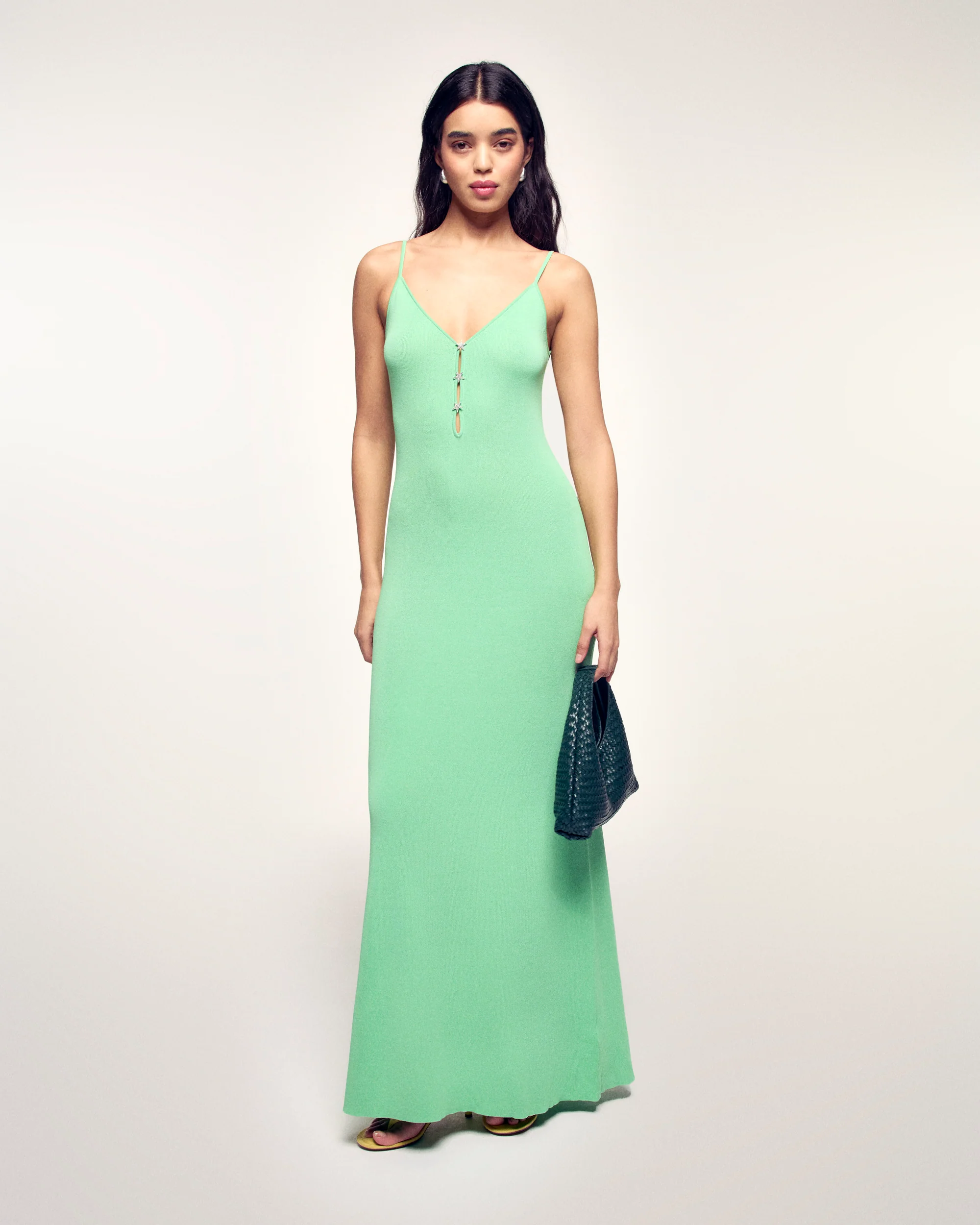 Long Strappy Dress with Star Buttons (S26/ FEMME/ Sundown Green)
