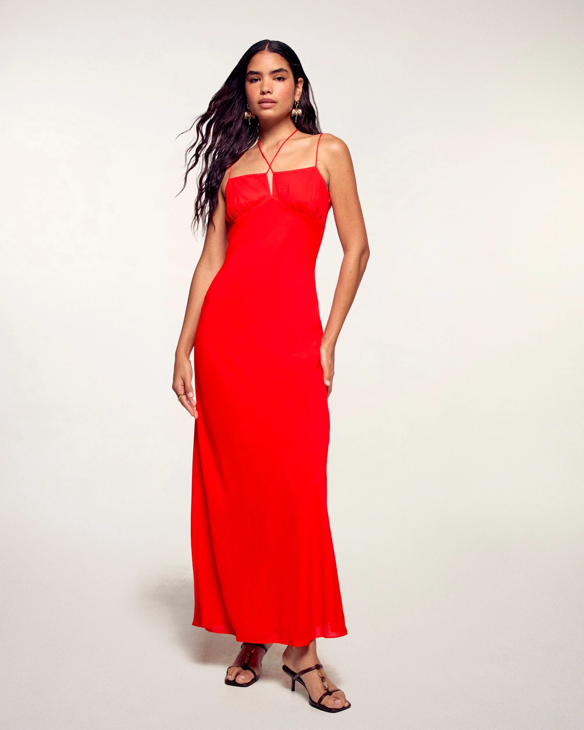Jewel Tie Strappy Long Dress (S26 / FEMME / Sunset Coral) - Image 3