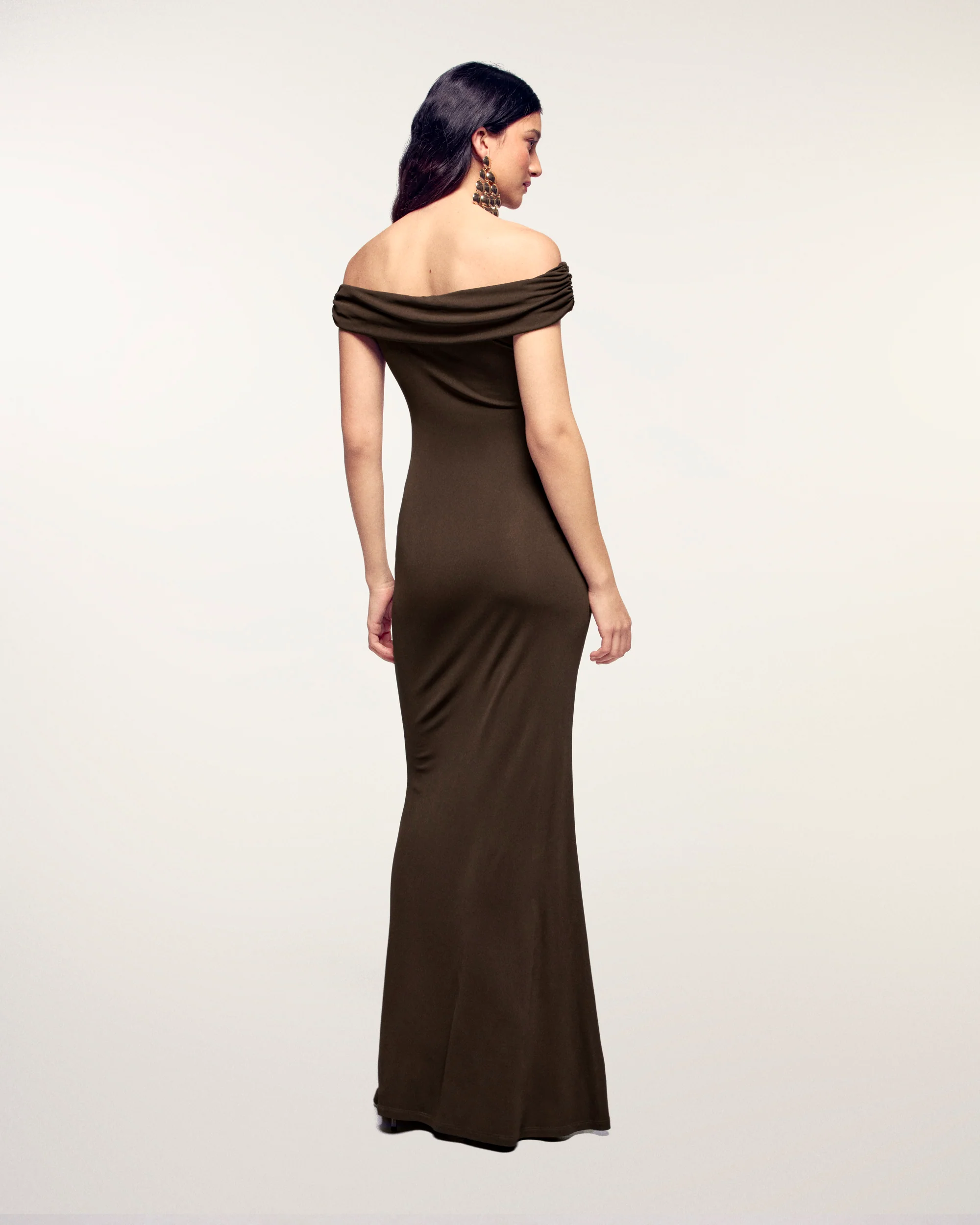 Draped Bandeau Long Dress (S26 / FEMME / Chocolat) - Image 4