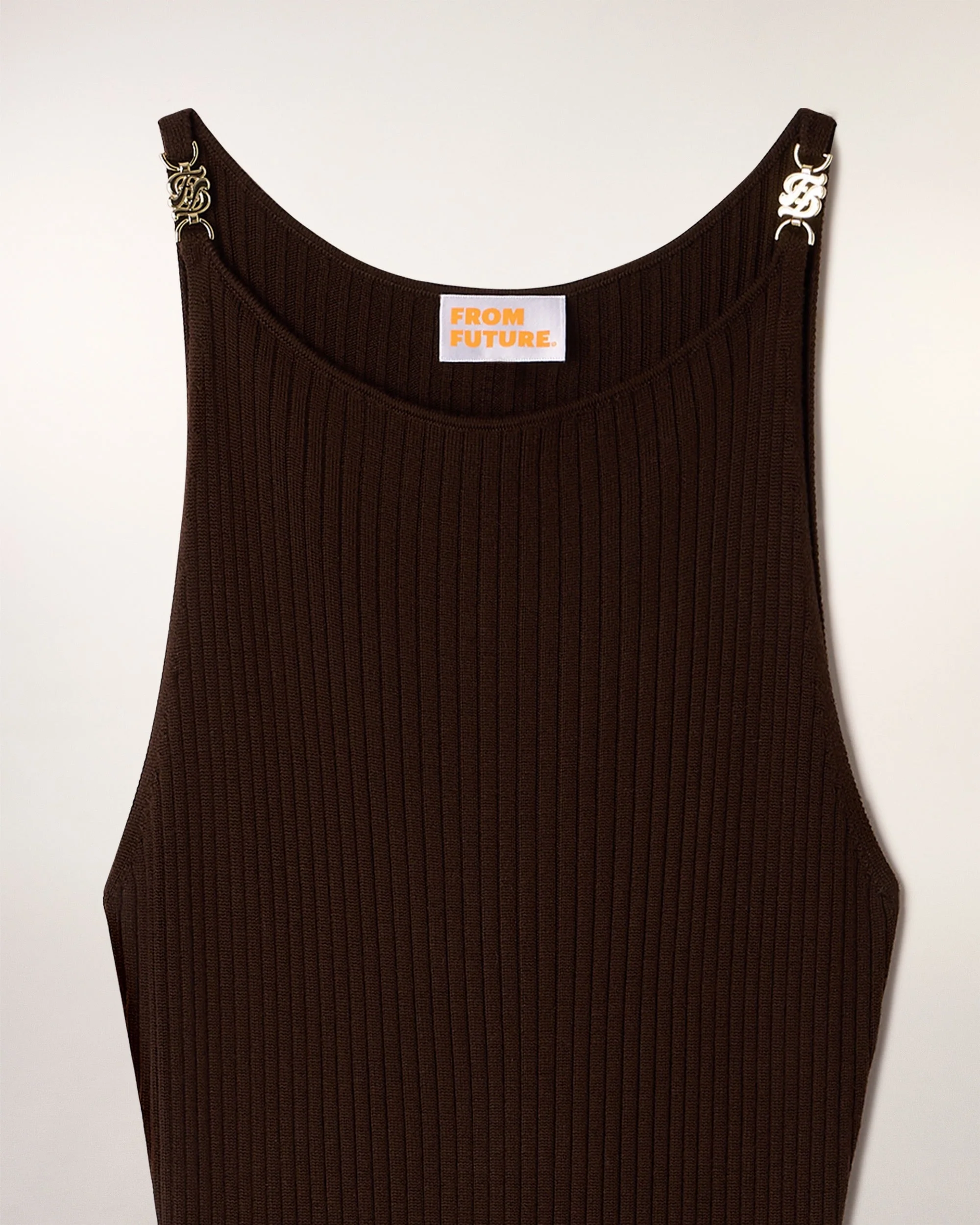Long Ribbed Dress with Jewel Shoulders (S26 / FEMME / Chocolat / RWS) - Image 9