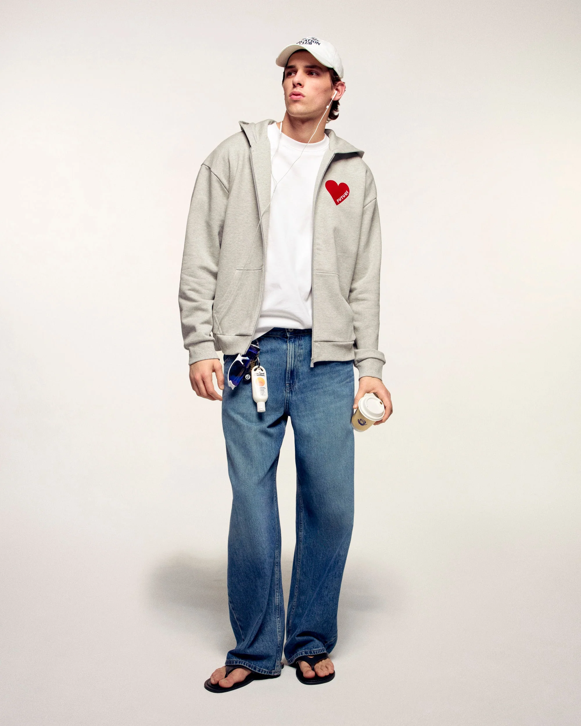 Zipped Heart "Future" Hoodie Sweatshirt (S26 / HOMME / Gris Chine Clair) - Image 3