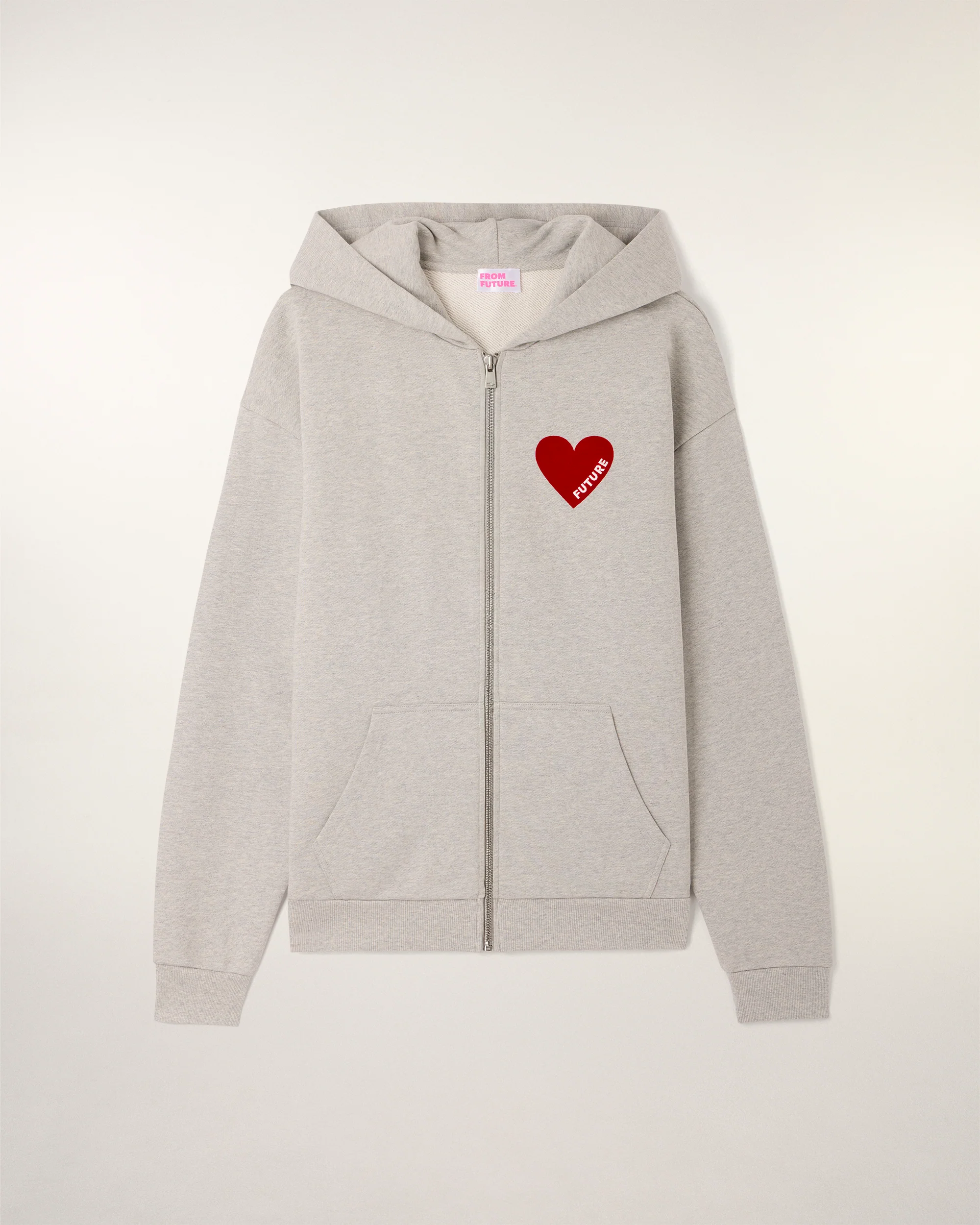 Zipped Heart "Future" Hoodie Sweatshirt (S26 / HOMME / Gris Chine Clair) - Image 6