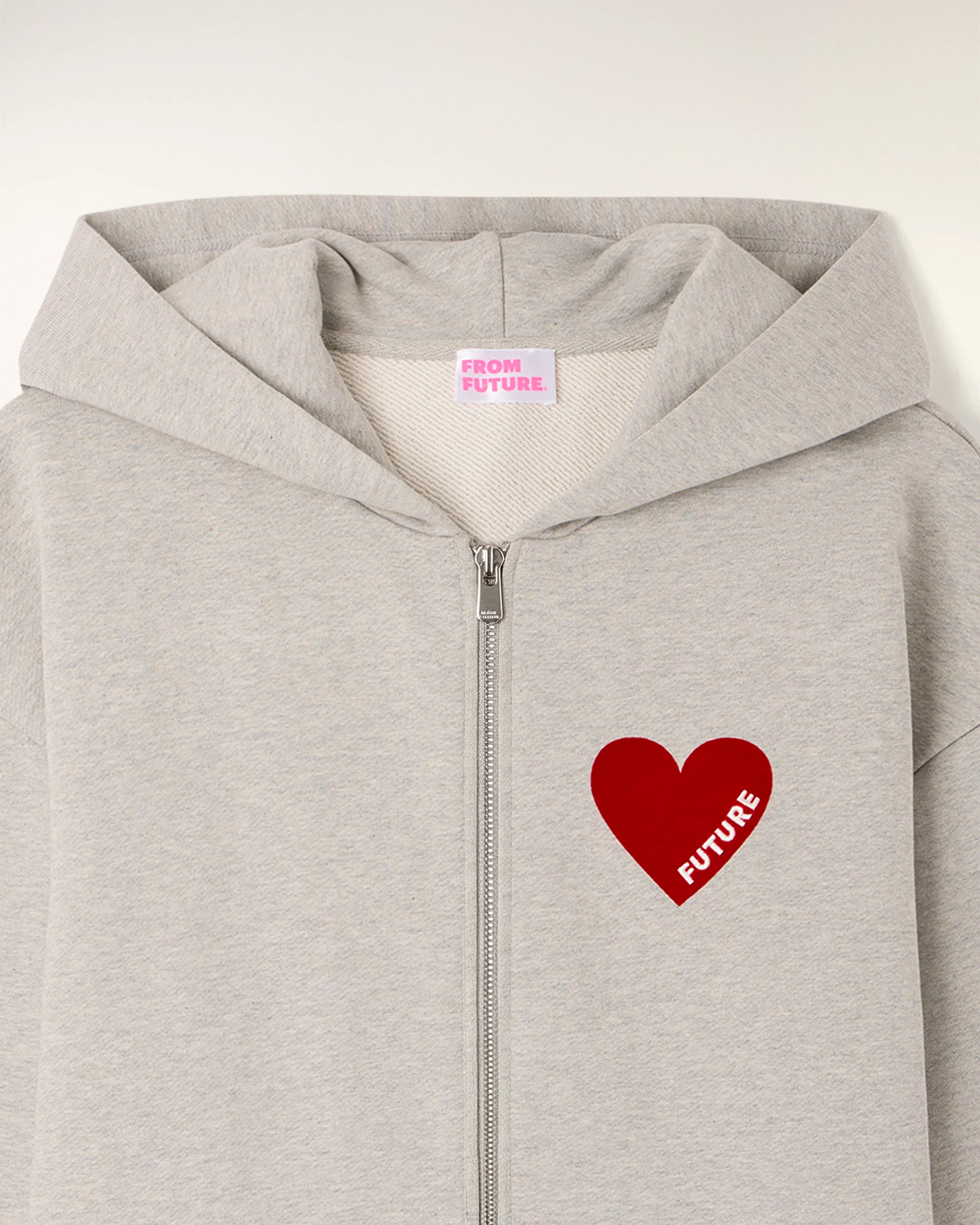 Zipped Heart "Future" Hoodie Sweatshirt (S26 / HOMME / Gris Chine Clair) - Image 7