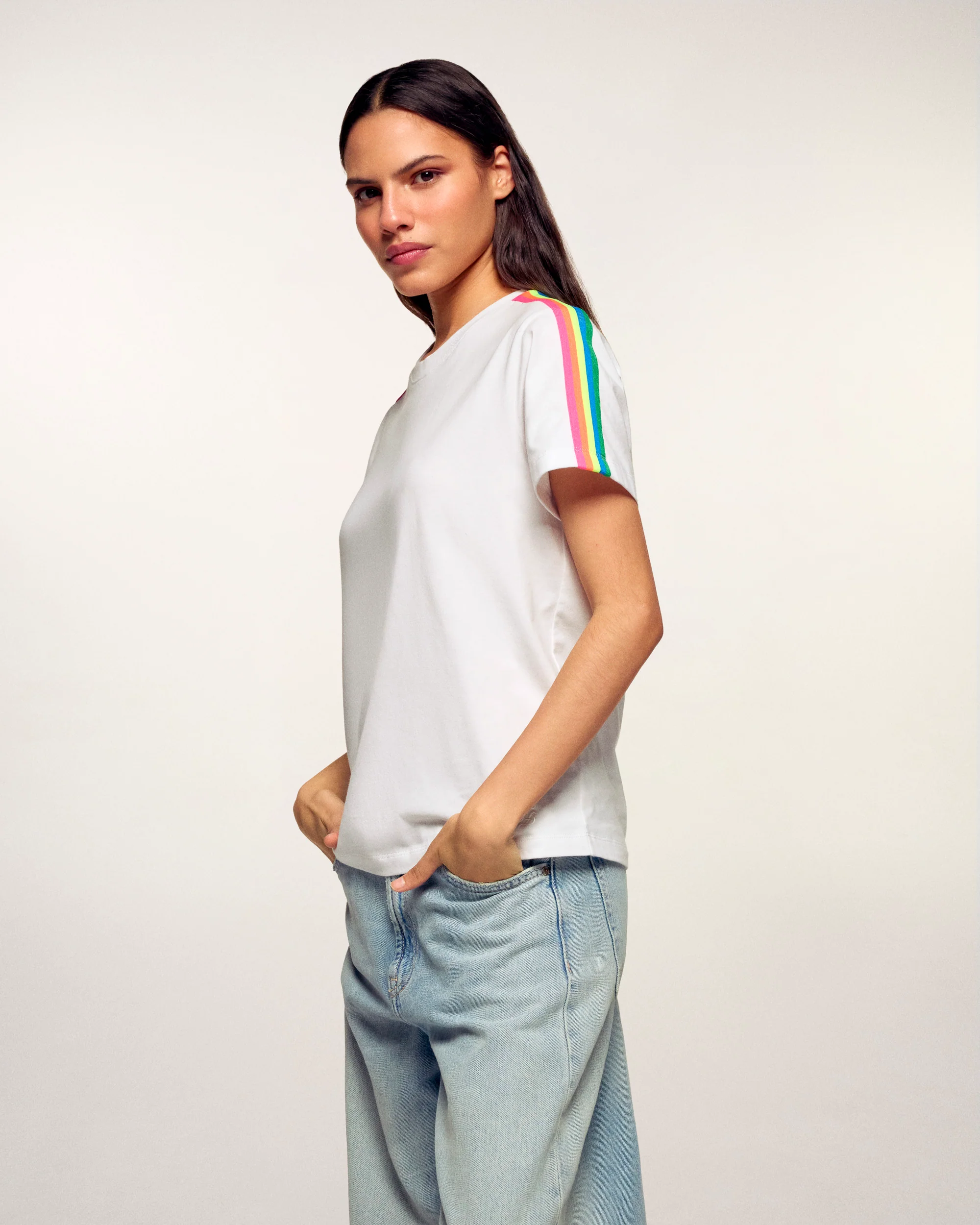 Striped Crewneck T-shirt (S26 / FEMME / Blanc)