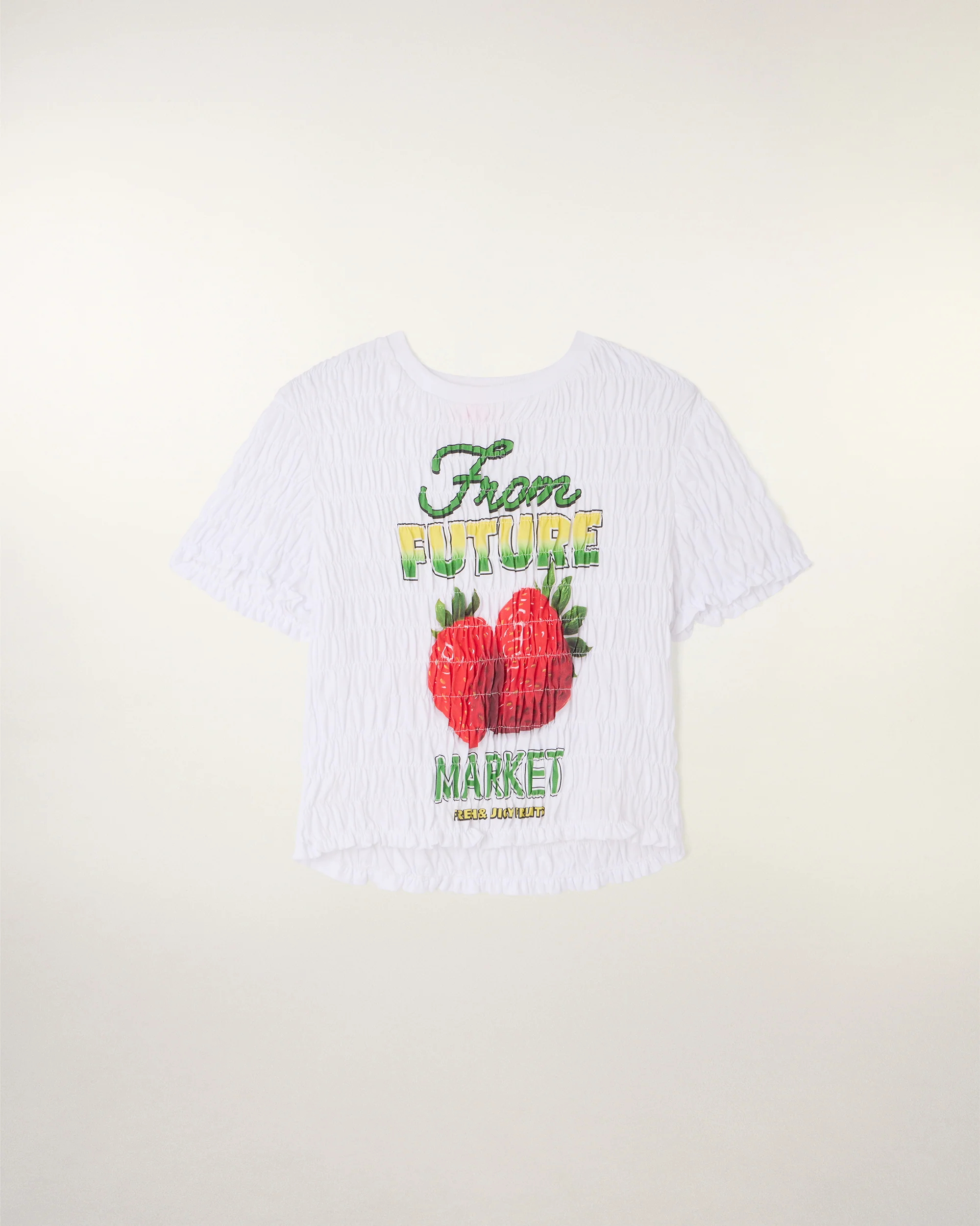 Printed Smocked Crop T-shirt (S26 / FEMME / Blanc) - Image 6