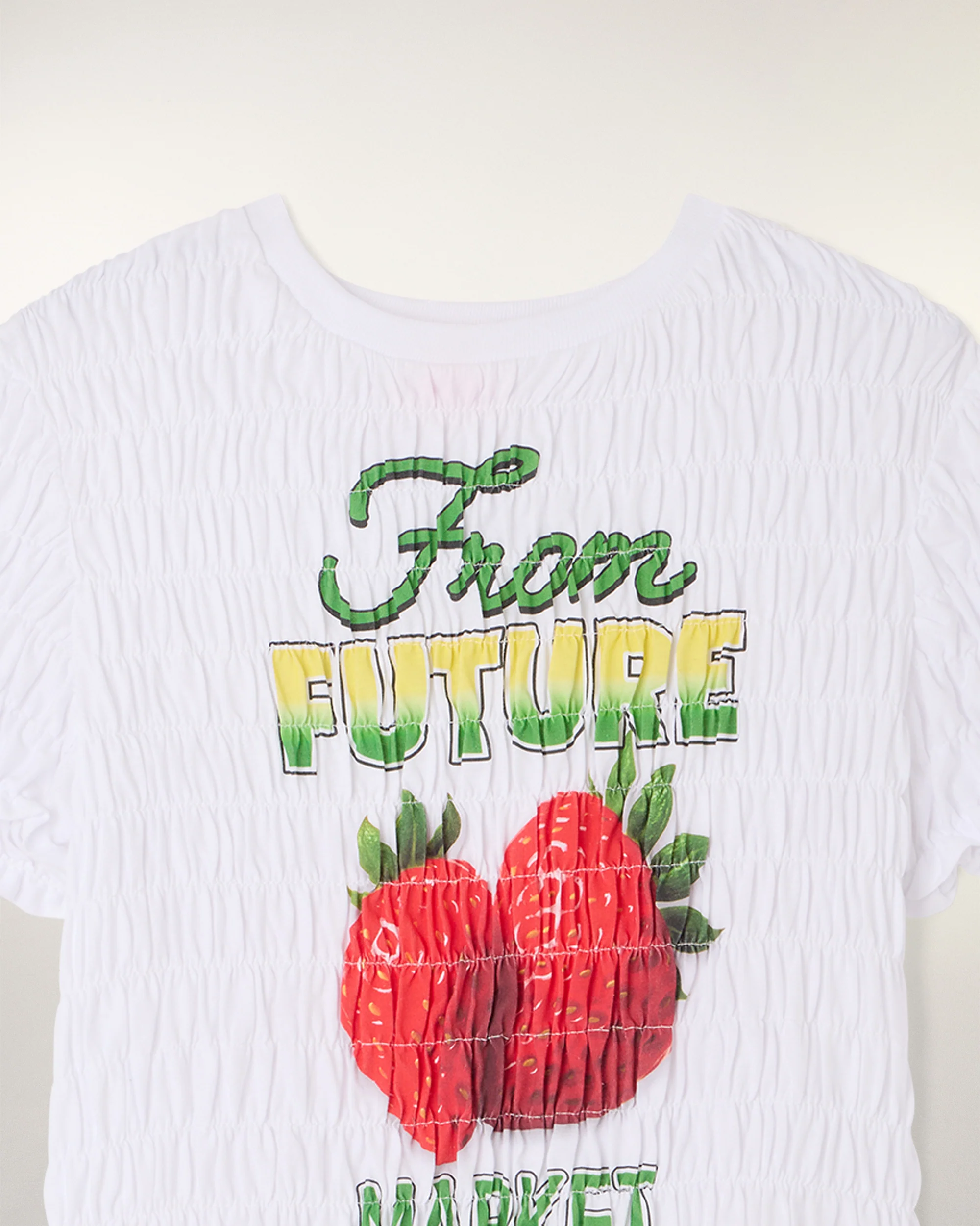 Printed Smocked Crop T-shirt (S26 / FEMME / Blanc) - Image 7