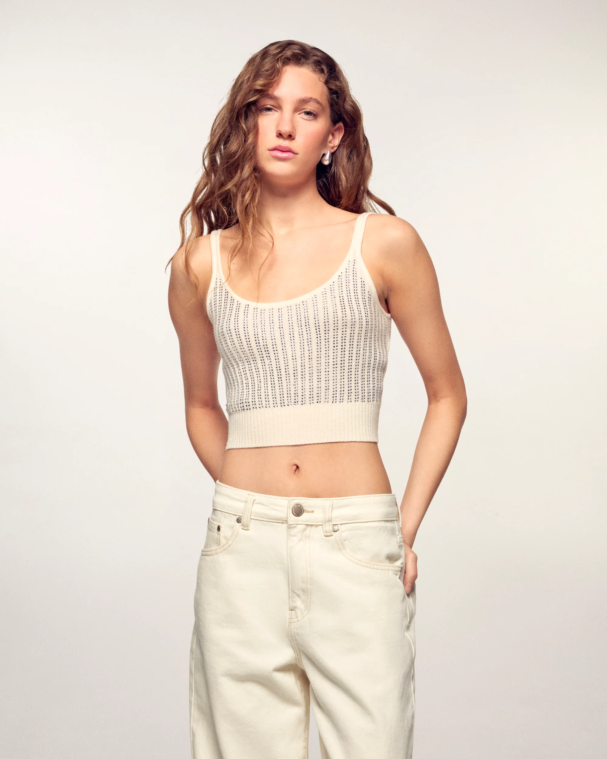 Rhinestone Bralette Top (S26 / FEMME / Ecru)