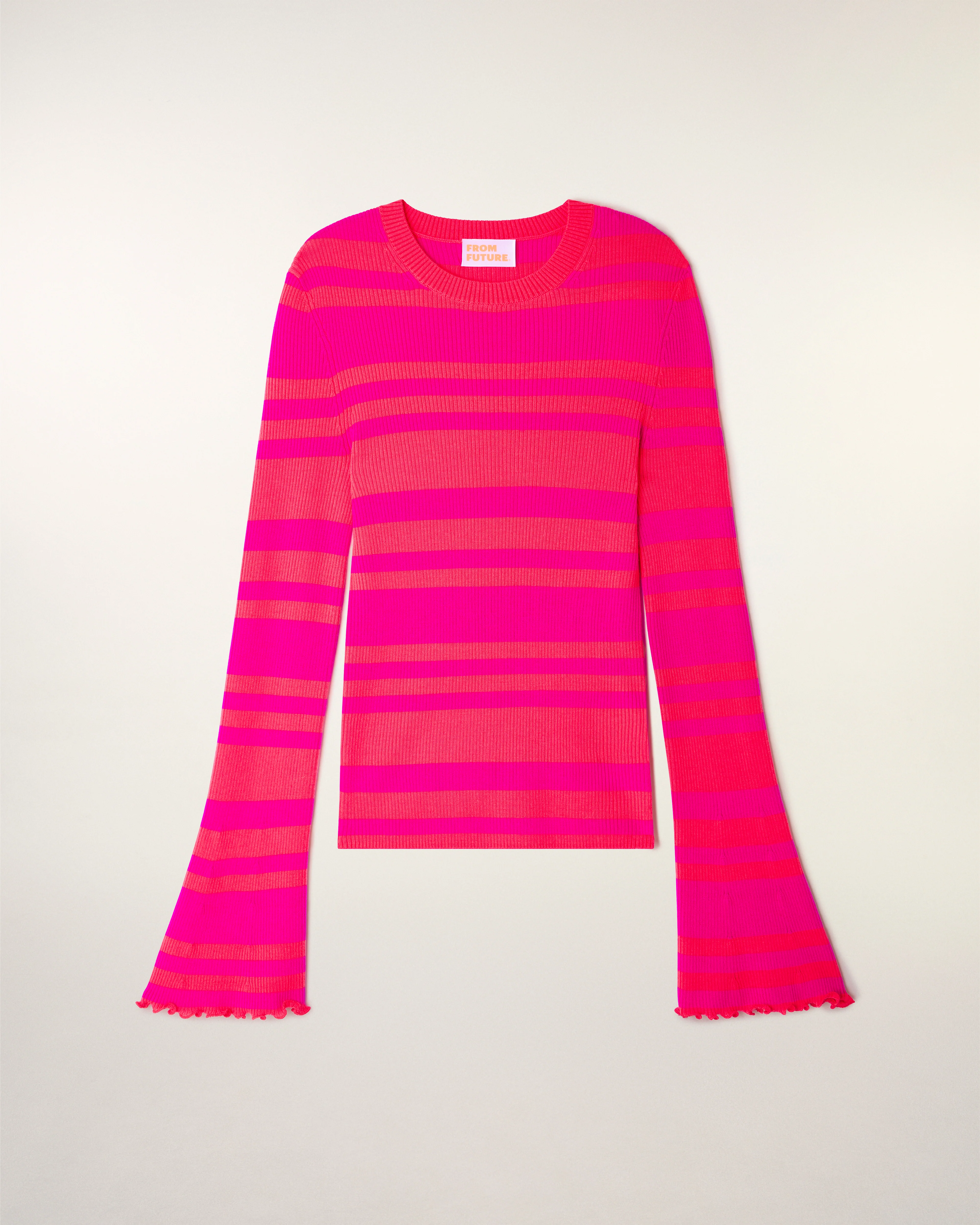 Two-Tone Striped Top with Flared Sleeves (S26 / FEMME / Love Coral / RWS) - Image 5