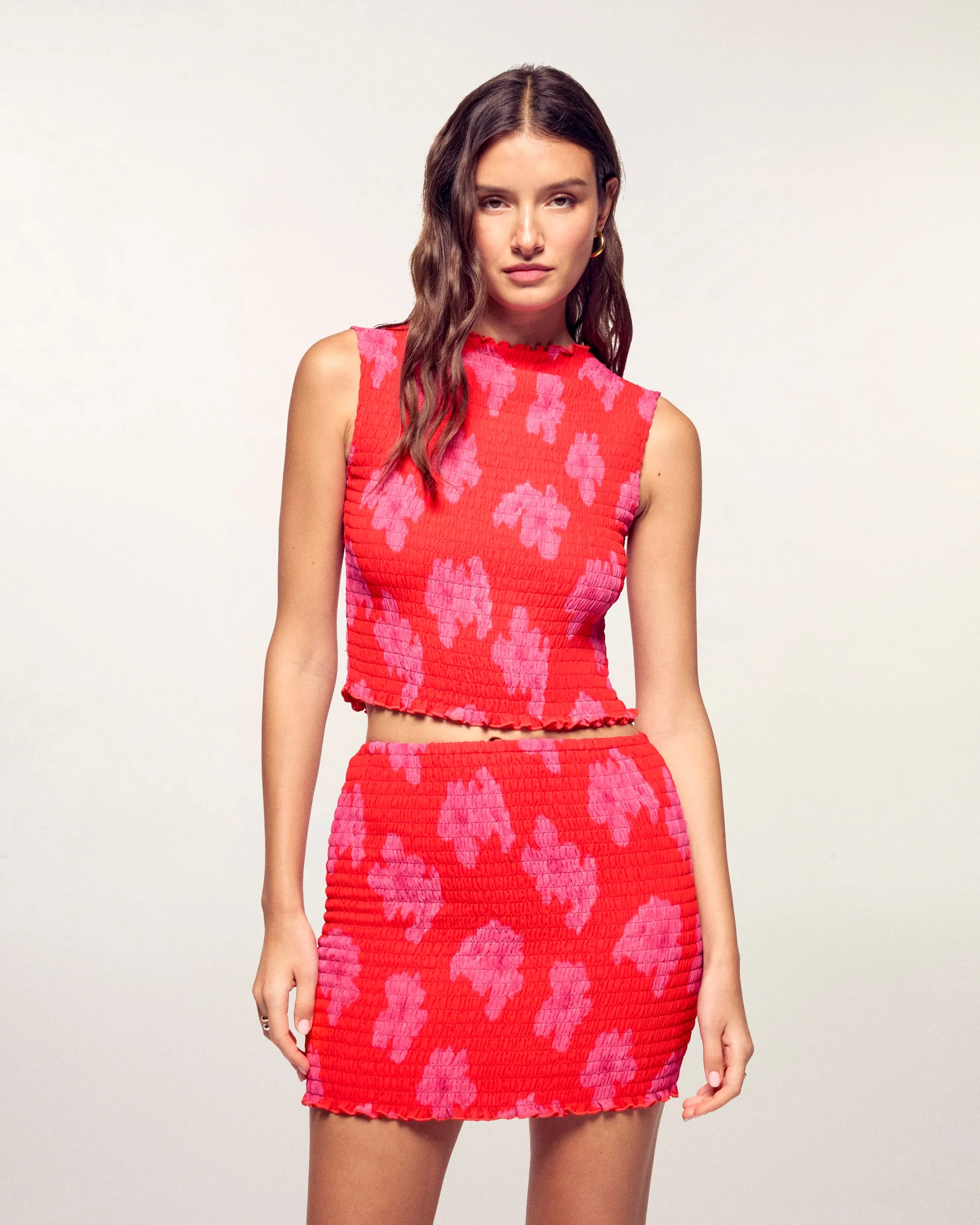 "All Over" Smocked Sleeveless Top (S26 / FEMME / Ruby Hibiscus)